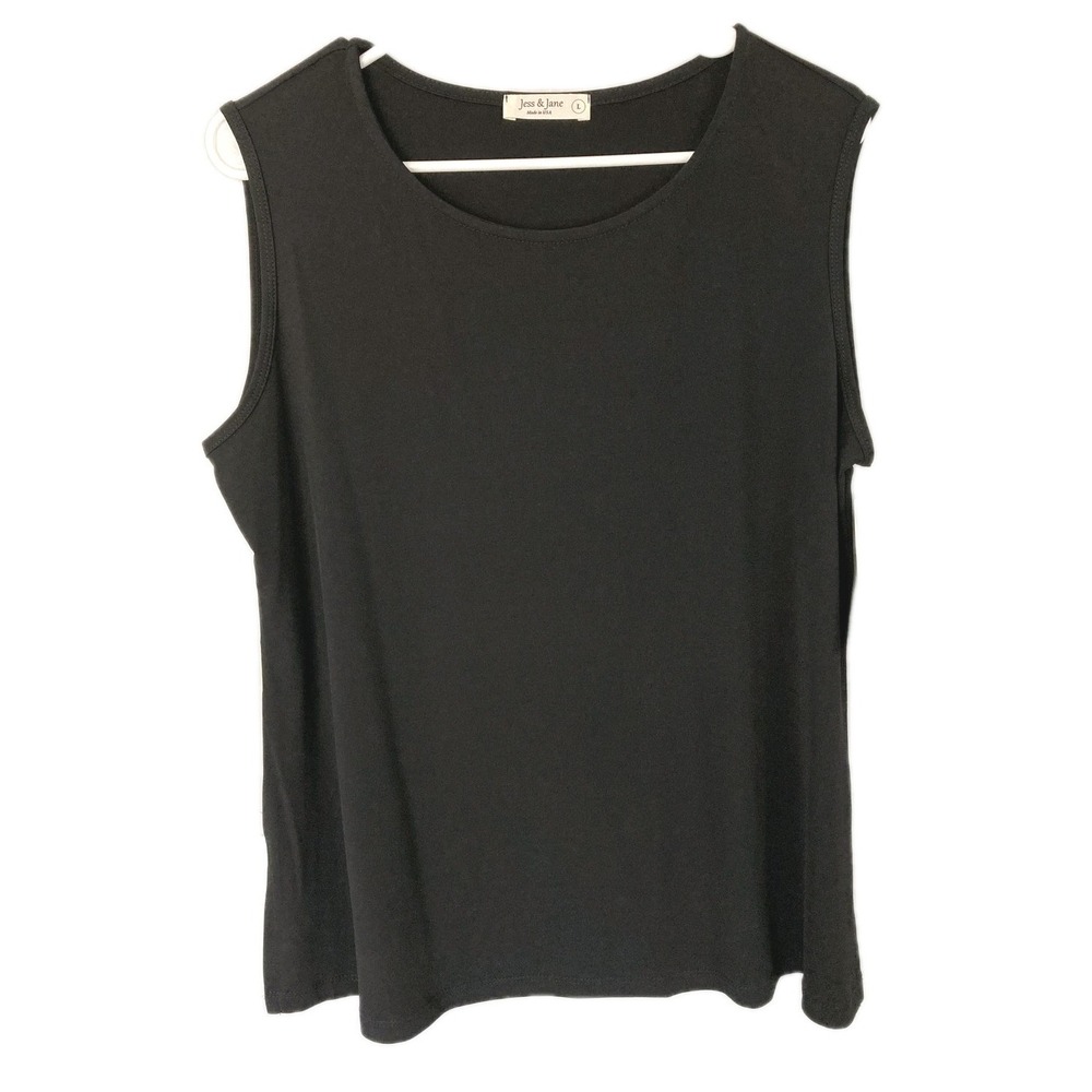 Jess & Jane Tank Top Women L Black Scoop Neck Sleeveless Stretch Made USA NWT